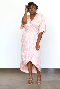 Modal Leopard Maxi Wrap Dress - Blush + Cream