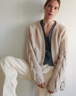 The Knotty Ones Vilnelė: Beige Merino Wool Cardigan Merino Wool Cardigan The Knotty Ones 