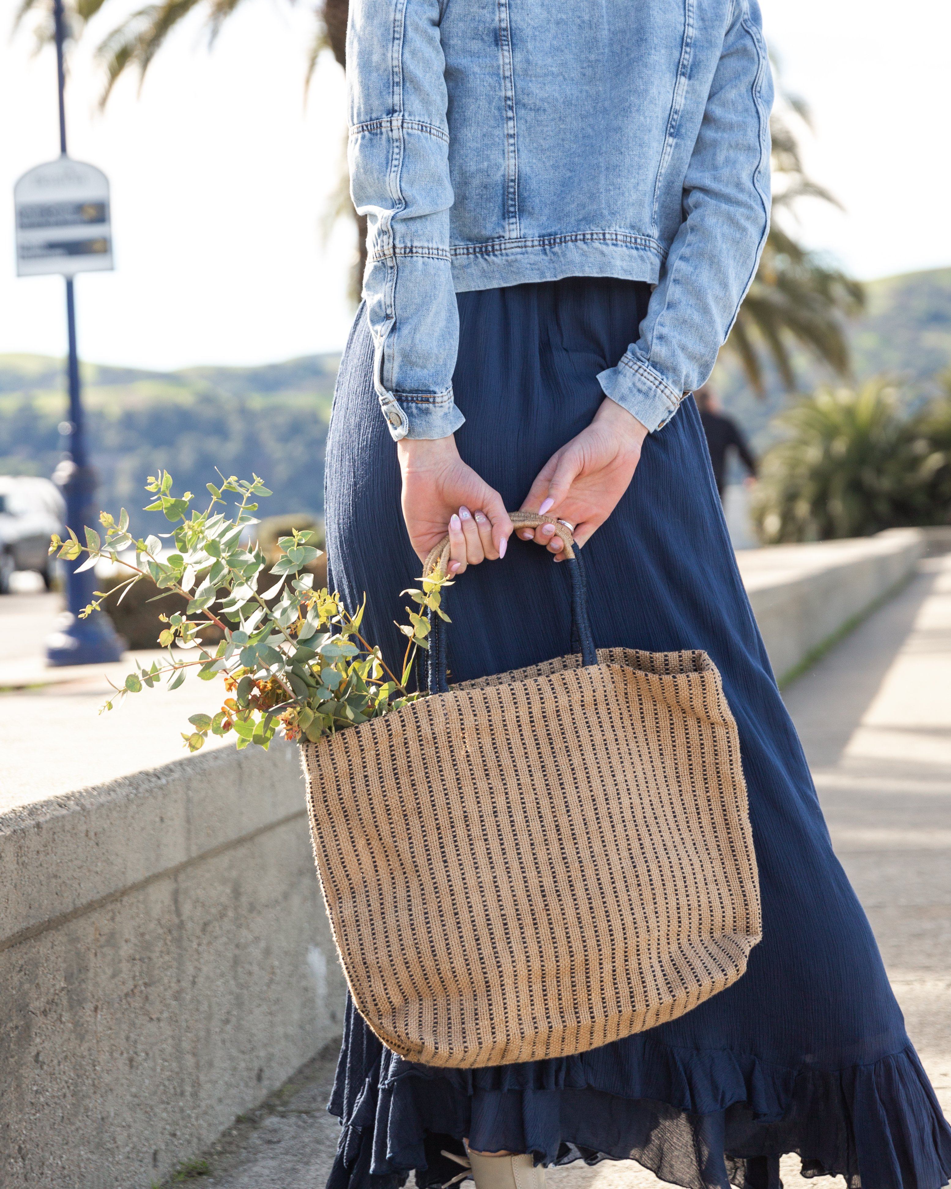 Jute Shopper - Indigo Stripes