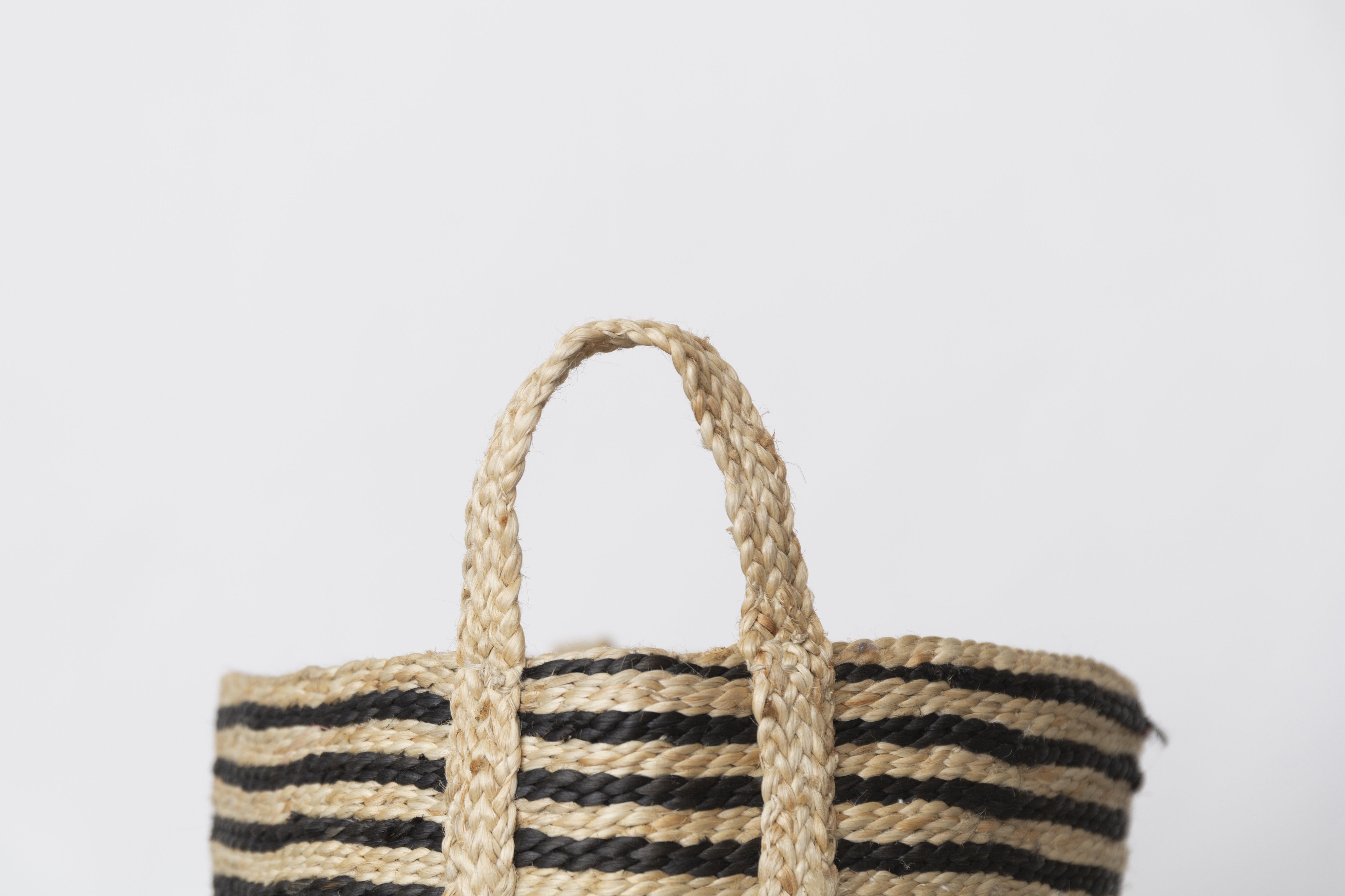 Large Jute Basket - Charcoal Stripe