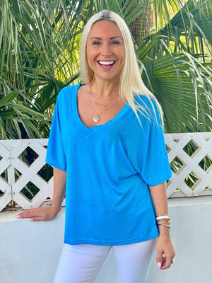 Blue V-Neck Tee - Sunshine Sisters 