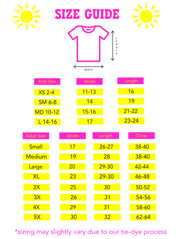 Care Guide & Size Chart - Sunshine Sisters