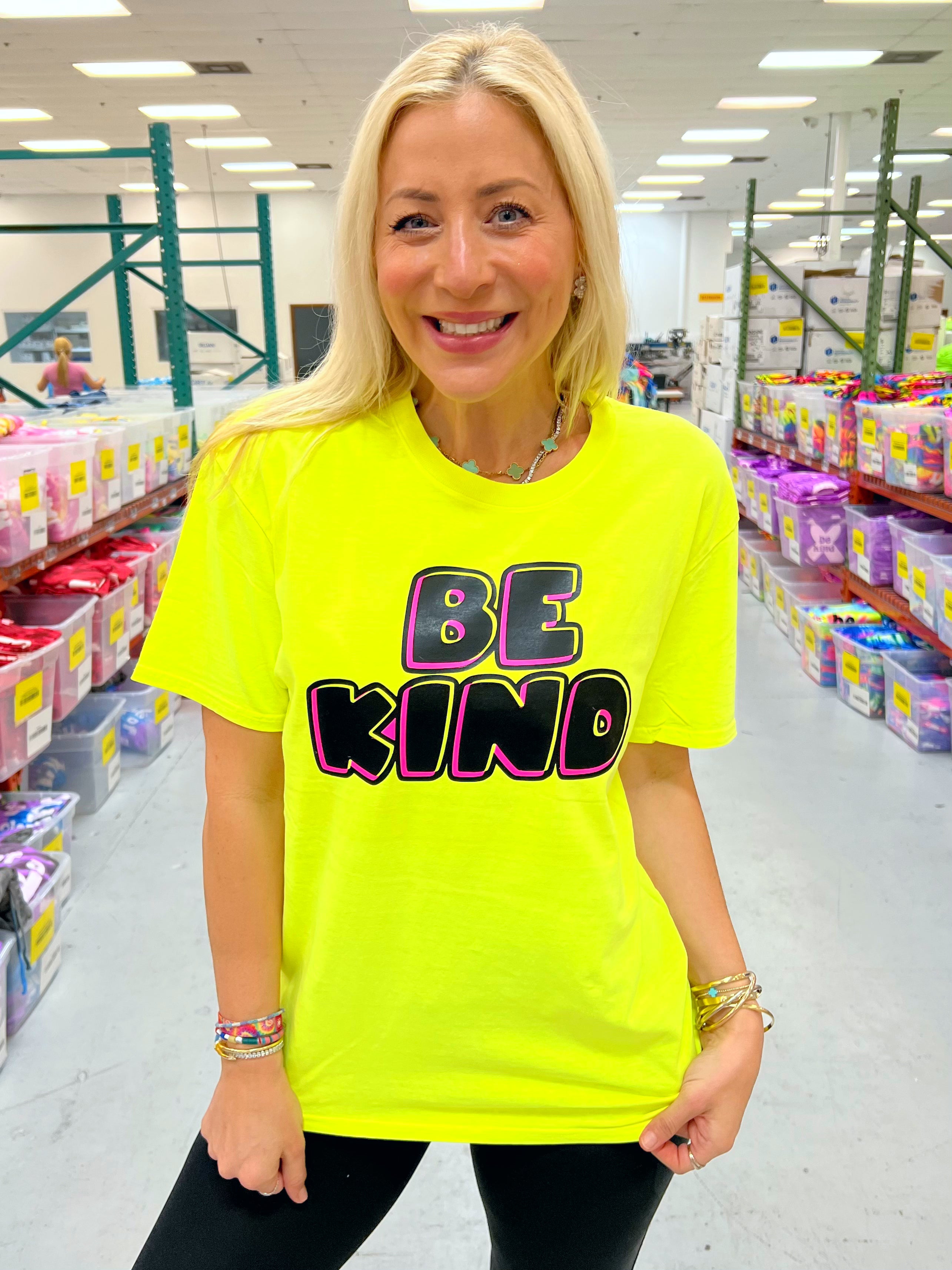 Image of Be Kind Neon Yellow Bubble Tee