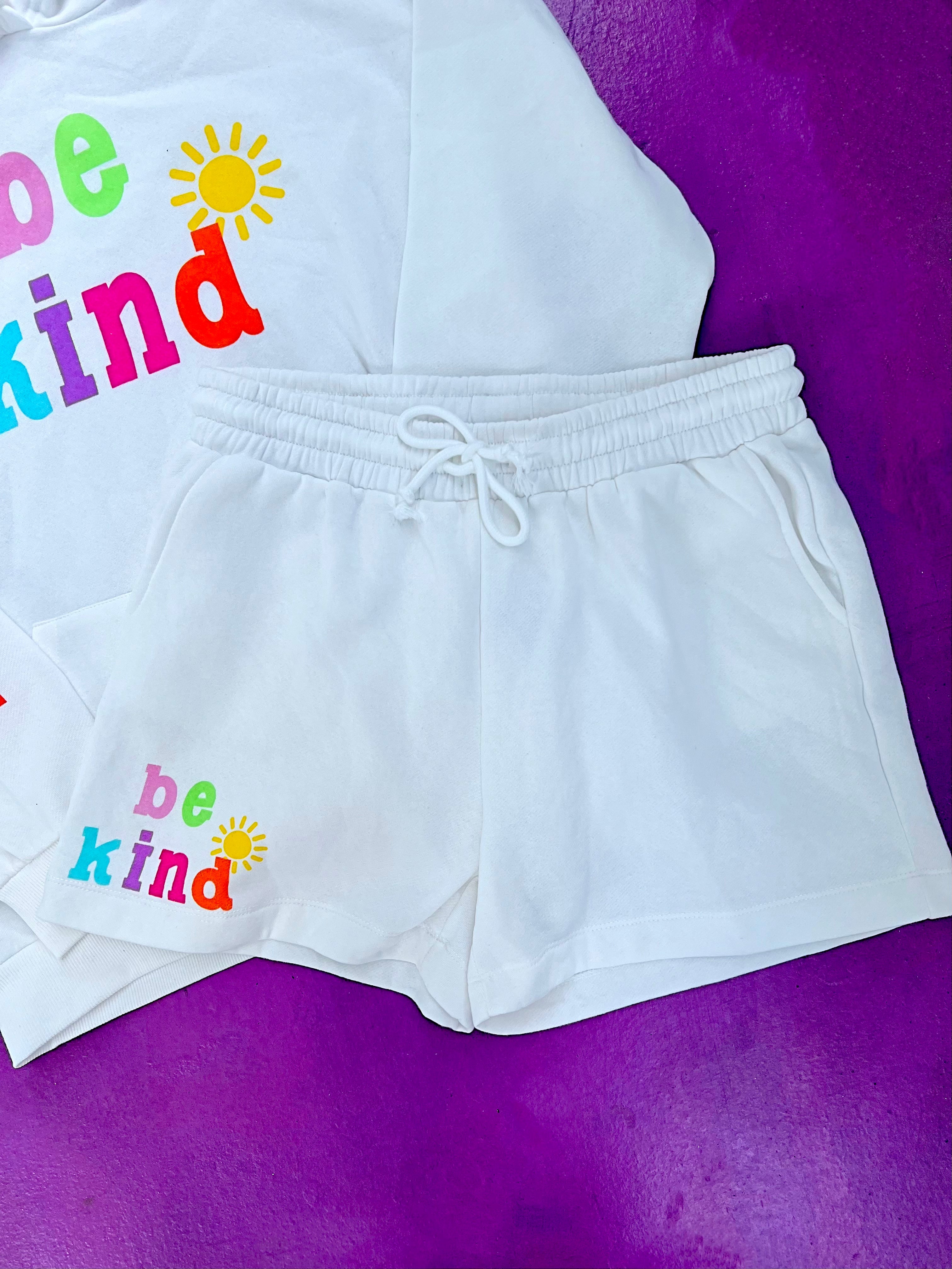 Image of Be Kind White Rainbow Shorts