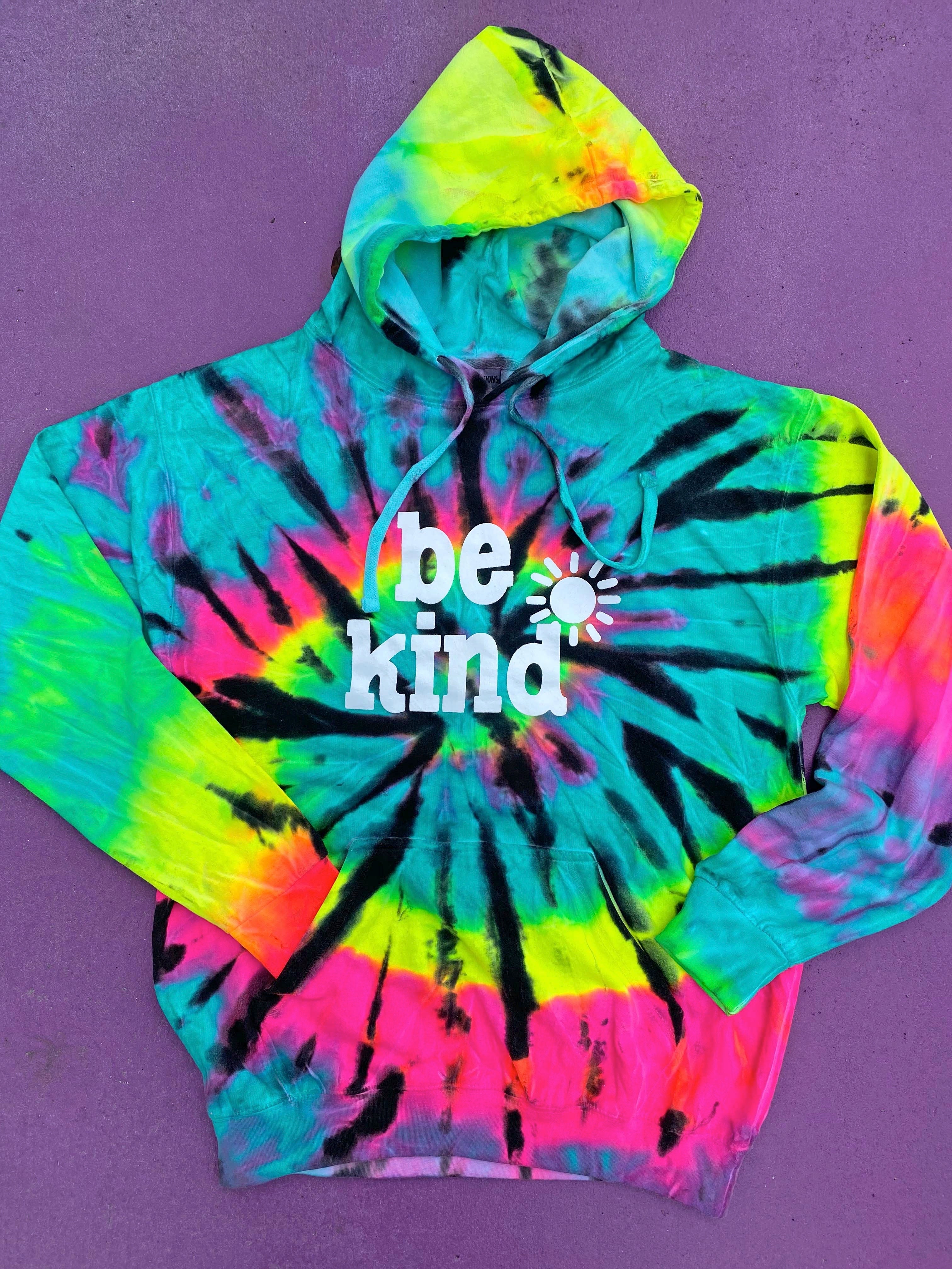 Image of Be Kind Tie Dye Hoodie - Rainbow Mint Black