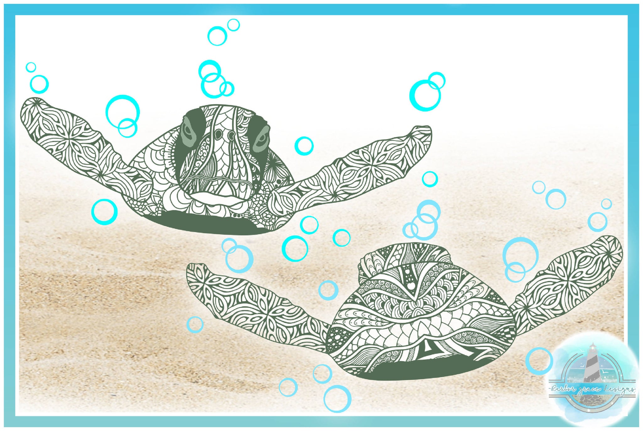 Download Sea Turtle Mandala Zentangle Swimming With Bubbles Front And Back View Svg Font Market