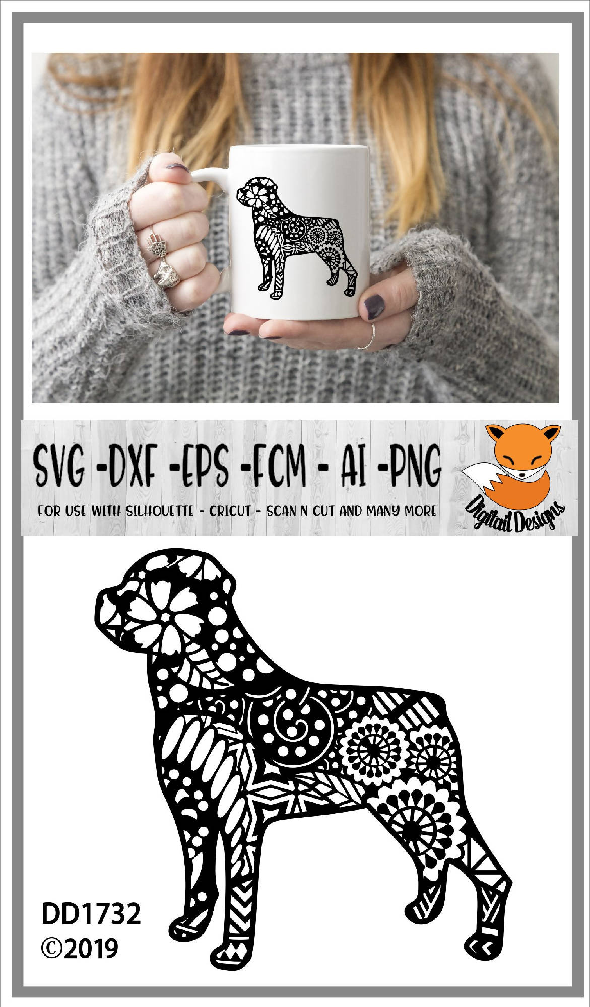 Download Zentangle Rottweiler Dog Svg Svg Font Market