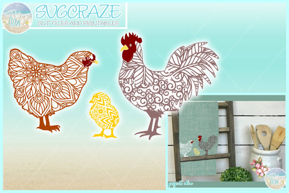 Download Rooster and Chicken Mandala Zentangle SVG - SVG & Font Market