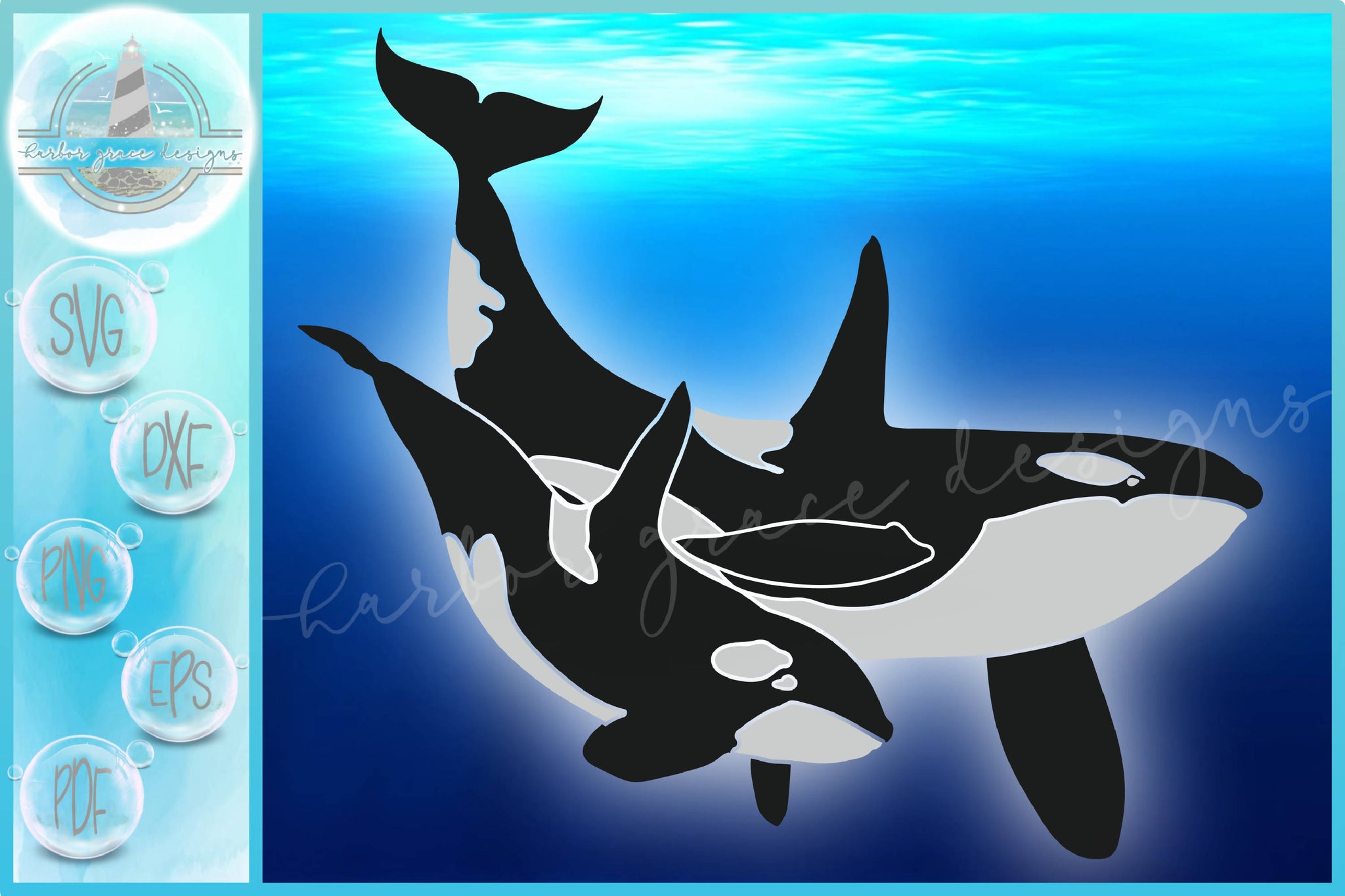 Download Orca Mother And Baby Calf Killer Whale Nautical Animal Svg Svg Font Market