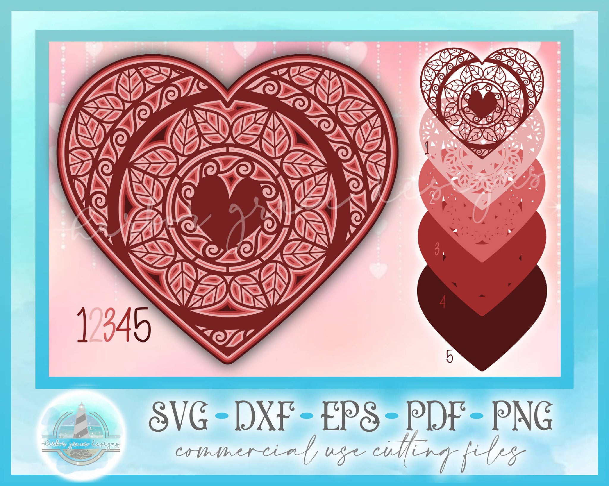 3d Layered Design 3d Heart Mandala Valentines 3d Heart Svg Font Market