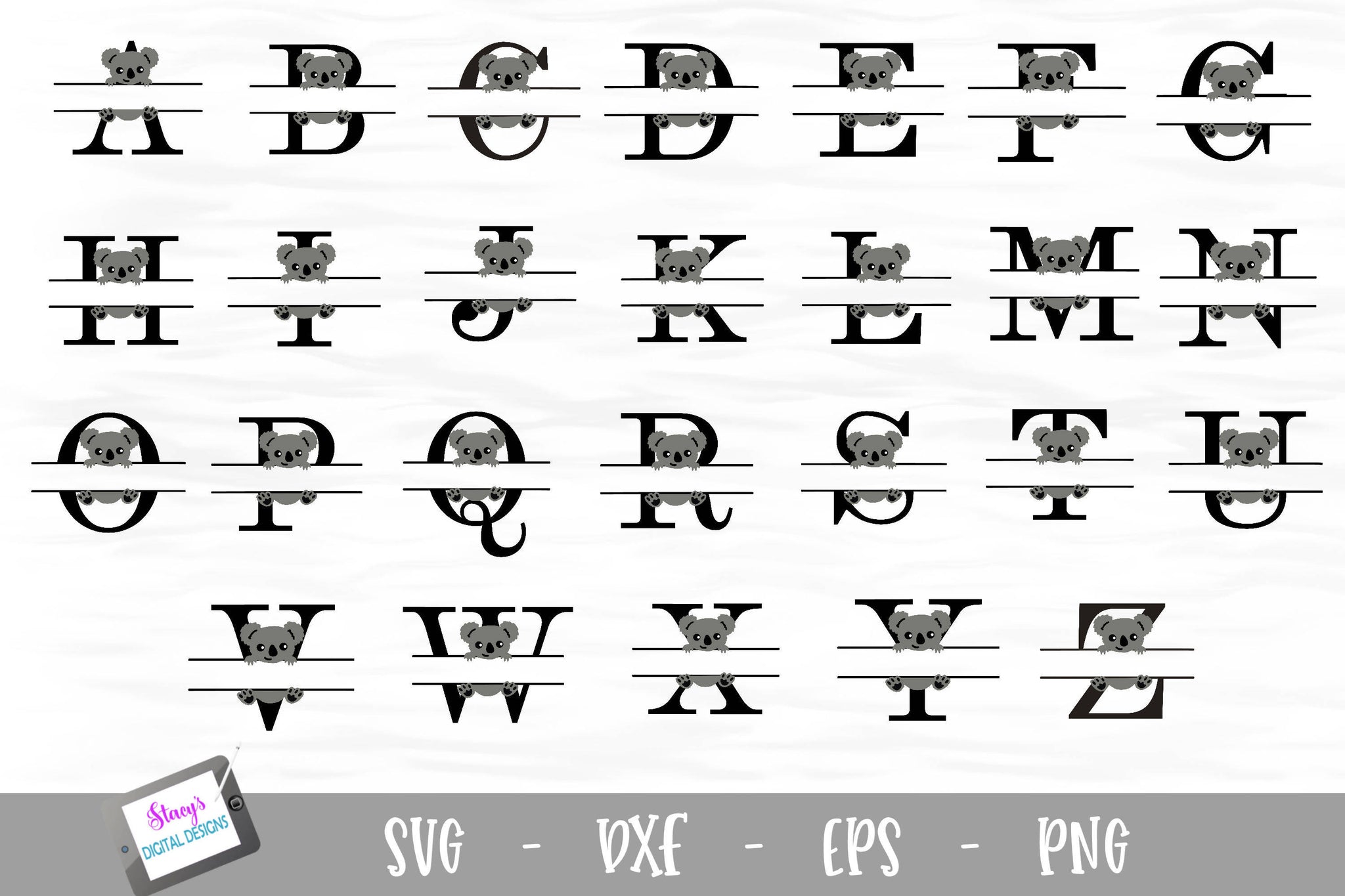 Download Koala Split Letters A Z 26 Split Monogram Svg Files Svg Font Market