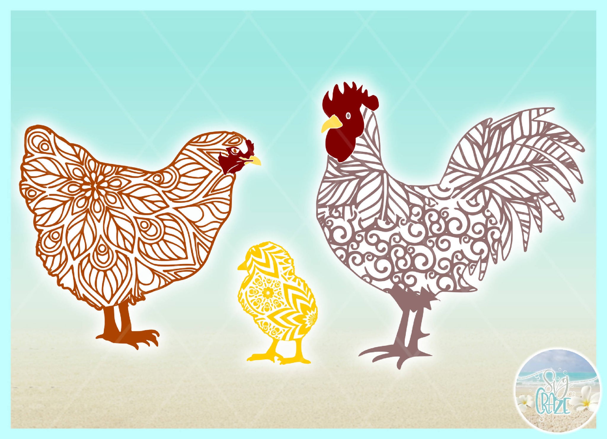 Download Rooster and Chicken Mandala Zentangle SVG - SVG & Font Market