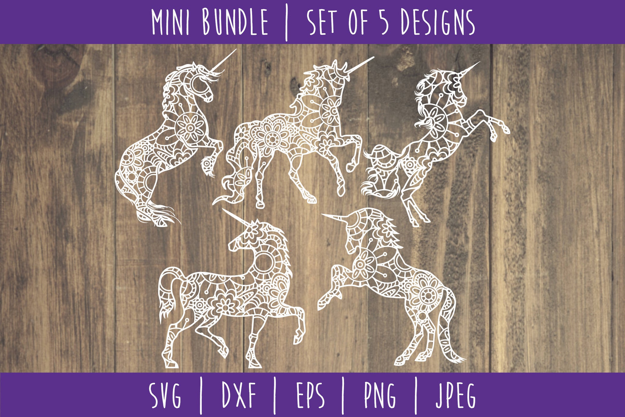 Download Unicorn Mandala Zentangle Mini Bundle - Set of 5 Designs ...