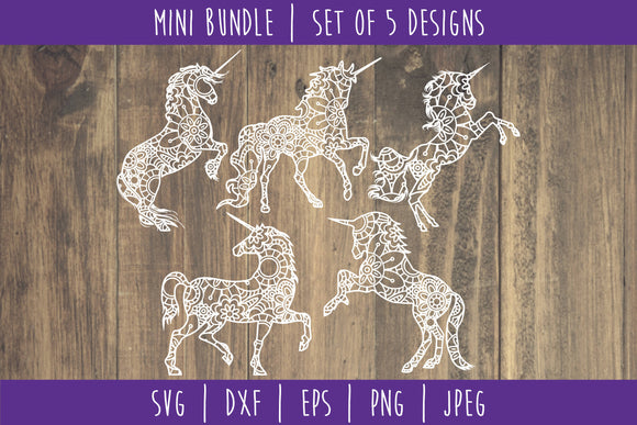 Download Unicorn Mandala Zentangle Mini Bundle Set Of 5 Designs Svg Font Market 3D SVG Files Ideas | SVG, Paper Crafts, SVG File