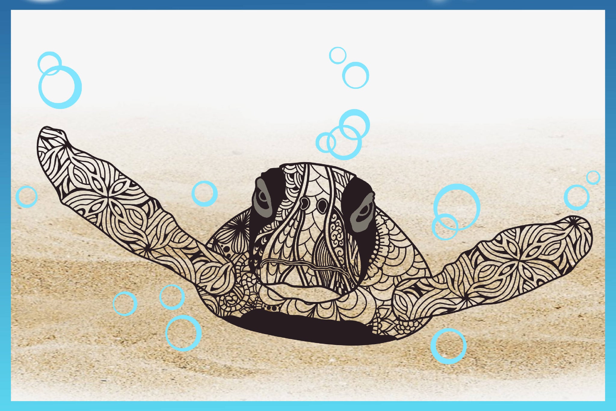 Download Sea Turtle Mandala Swimming with Bubbles SVG - SVG & Font ...