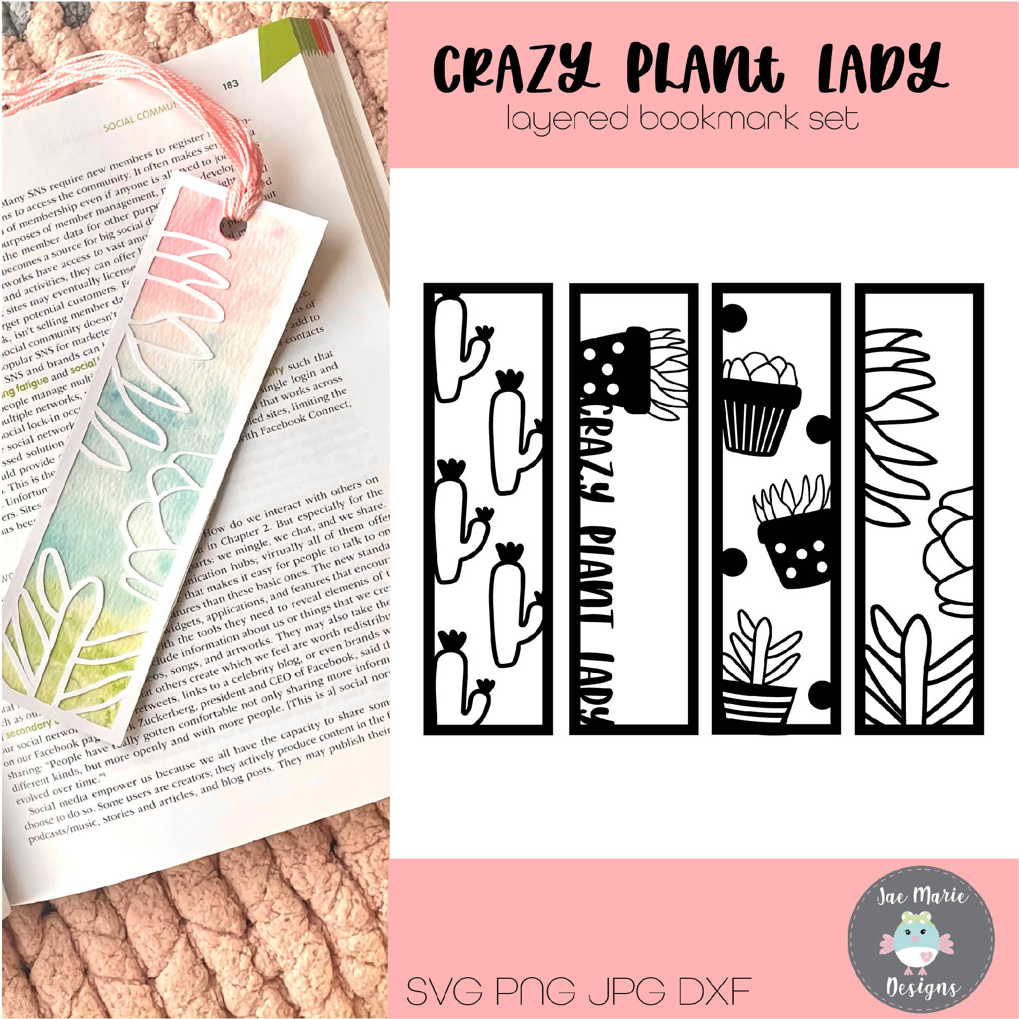 Download Crazy Plant Lady Layered Bookmark Svg Set Svg Font Market