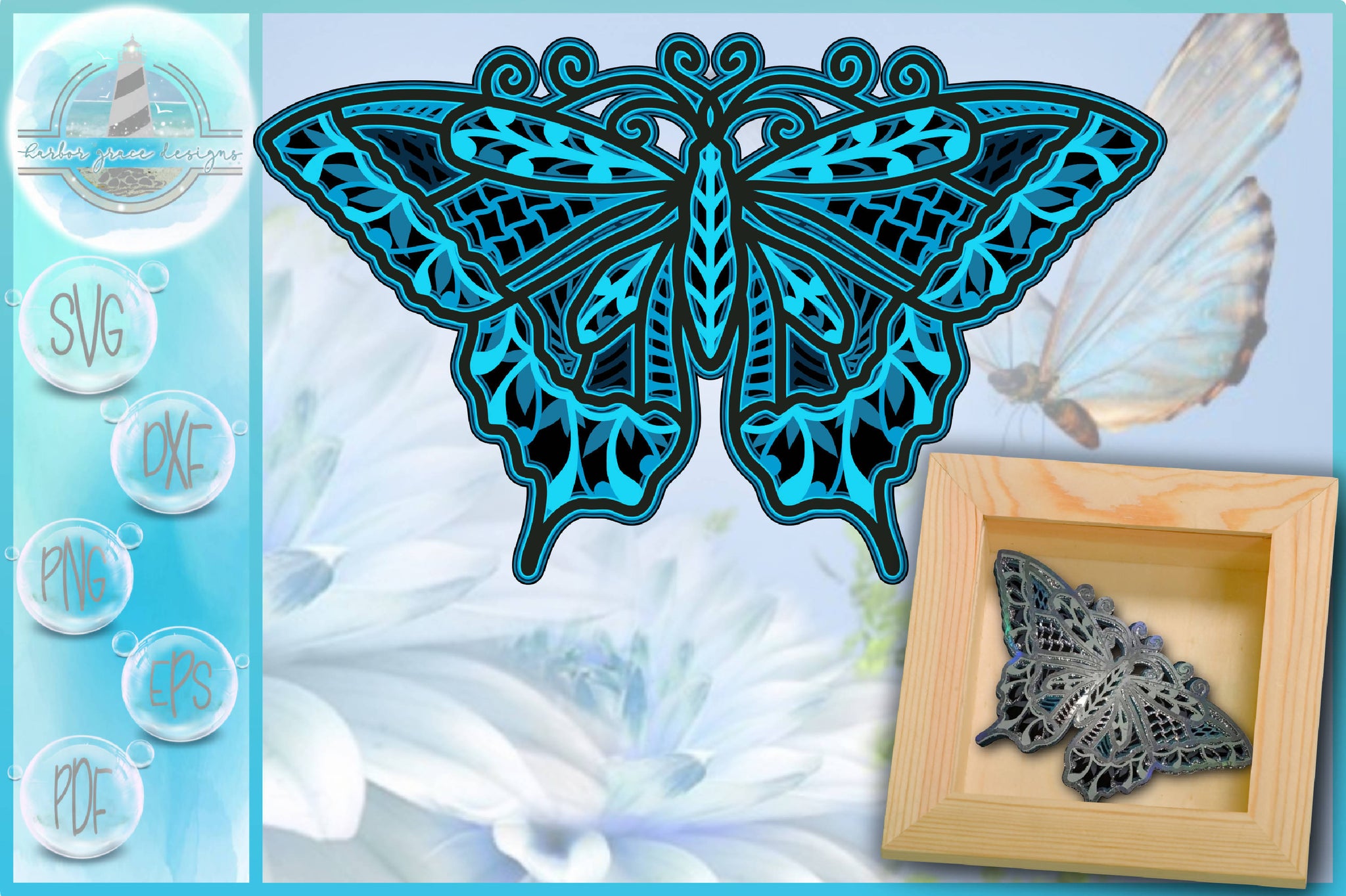 3d Butterfly Mandala Multi Layered Mandala Svg Paper Crafting Lase Svg Font Market