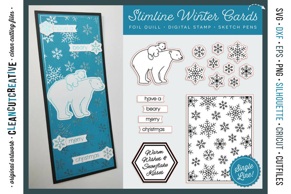 Foil Quill Winter Slimline Card With Polar Bear Mama And Cub And Snowf Svg Font Market