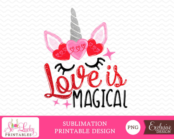Download Love Is Magical Unicorn Valentine Watercolor Printable Sublimation Des Svg Font Market PSD Mockup Templates