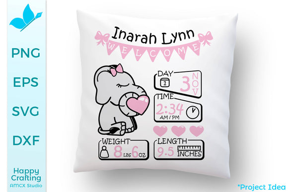 Download Baby Elephant Birth Announcement Svg Font Market