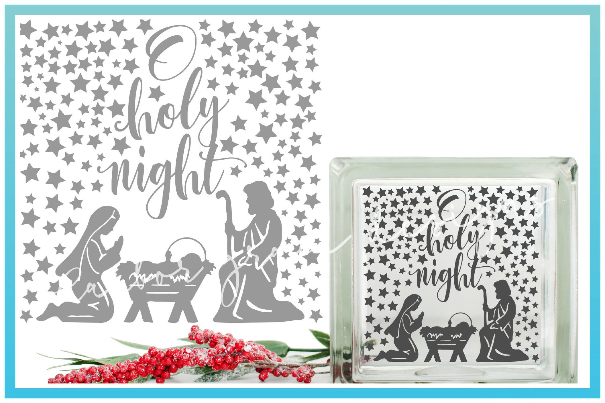 Download Oh Holy Night Nativity Scene Christmas Glass Block Design Svg Svg Font Market