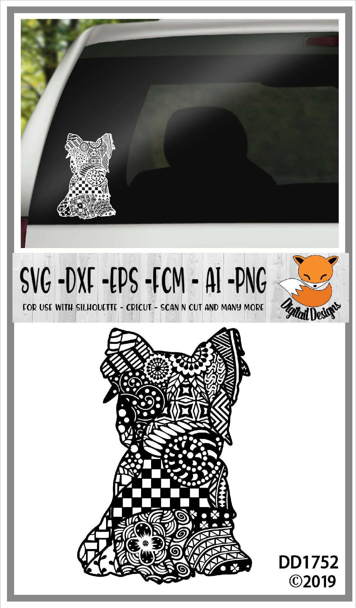 Download Art Collectibles Clip Art Yorkie Cut File Zentangle Yorkshire Terrier Svg