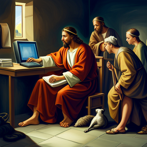 Jesus working on His computer