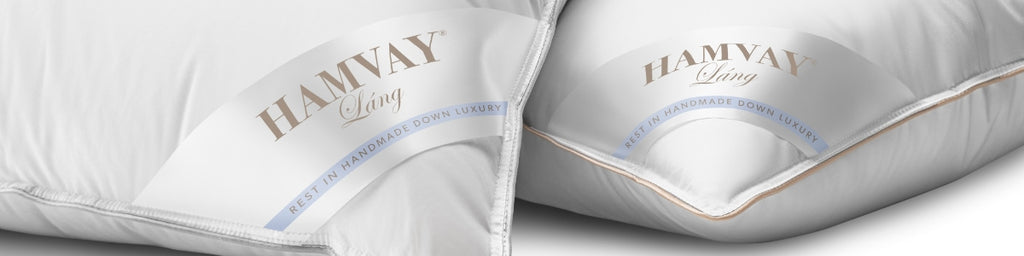 closeup of two white down pillows