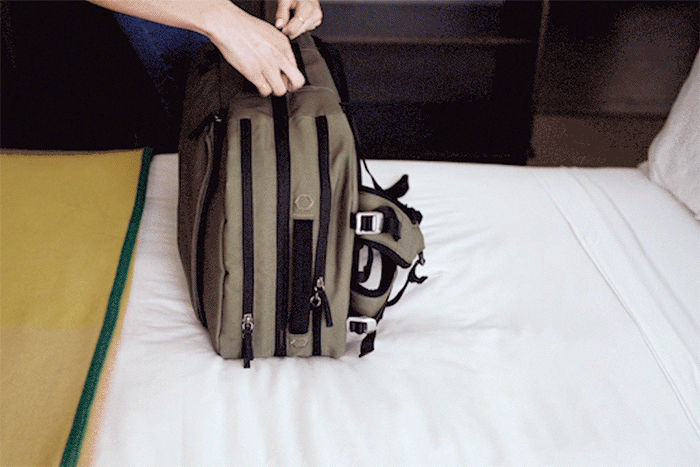 pakt travel backpack clamshell design