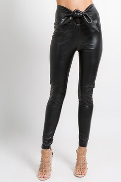 black faux leather pants