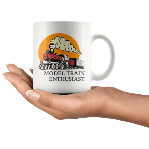 Model Train Enthusiast Mug in hand