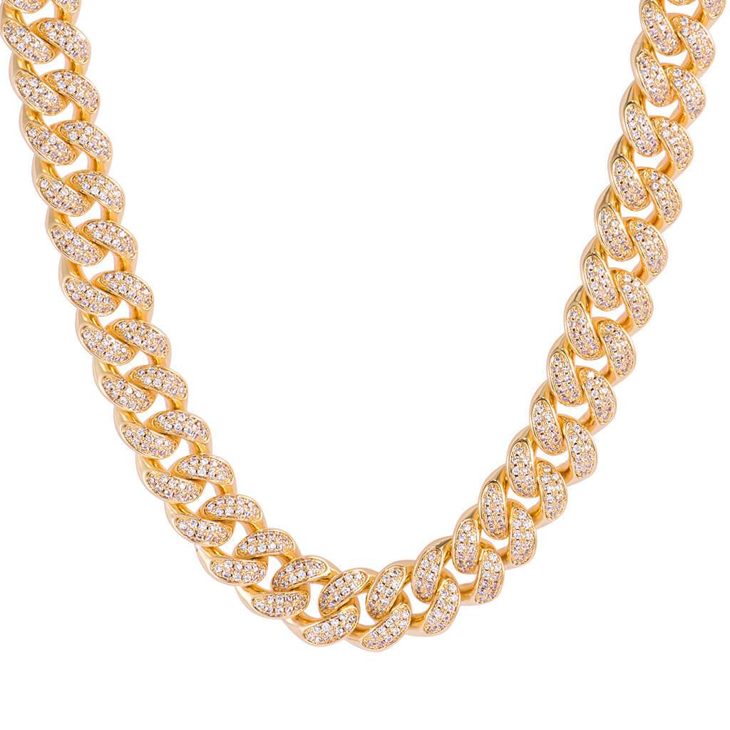 12mm Diamond Cuban Link Chain-18K Yellow Gold - Aporro.eu