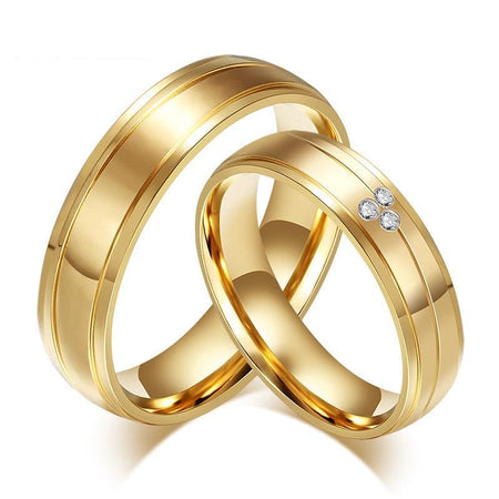 CZ Stone Wedding Rings Lover Stainless Steel Couple Gold-Color Jewelry - GiftWorldStyle - Luxury Jewelry and Accessories