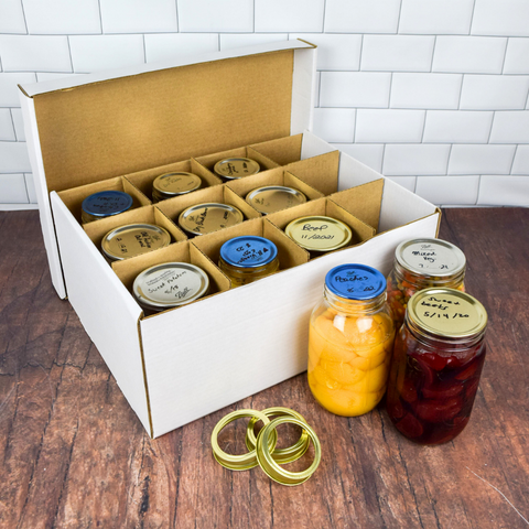 Canning Jars labelled and stored in a canning jar box