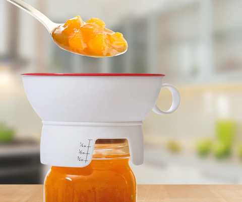 Progressive Canning Funnel on a jar of Peach Preserves