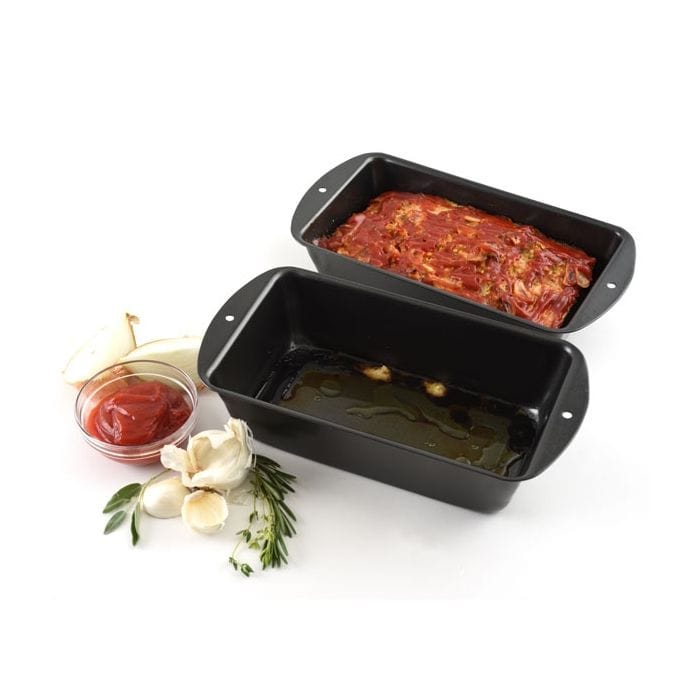 Le Creuset meatloaf pan. I love the wide brim all along the