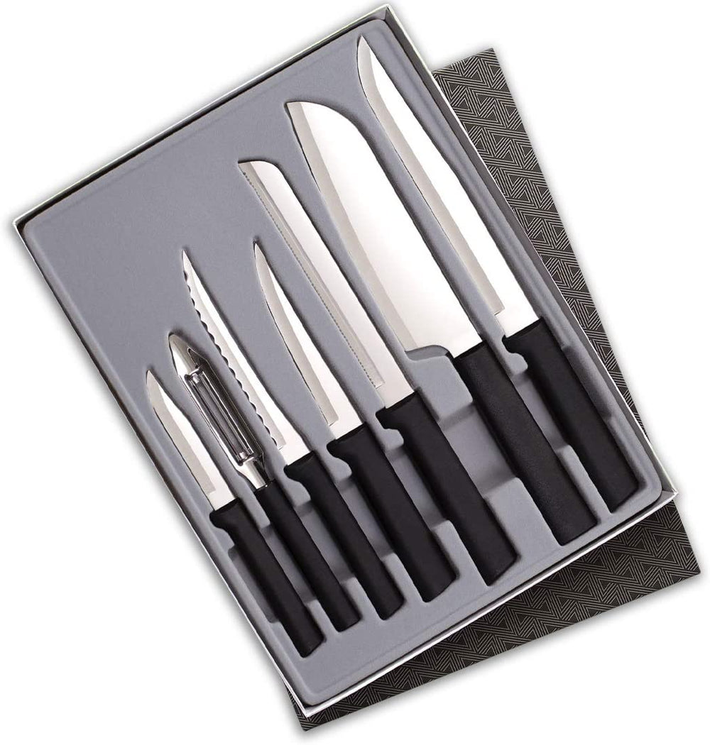 Rada Cutlery 3-Piece Basics Knife Gift Set Kitchen Knives Stainless Steel Resin, A, Black Handle, Silver