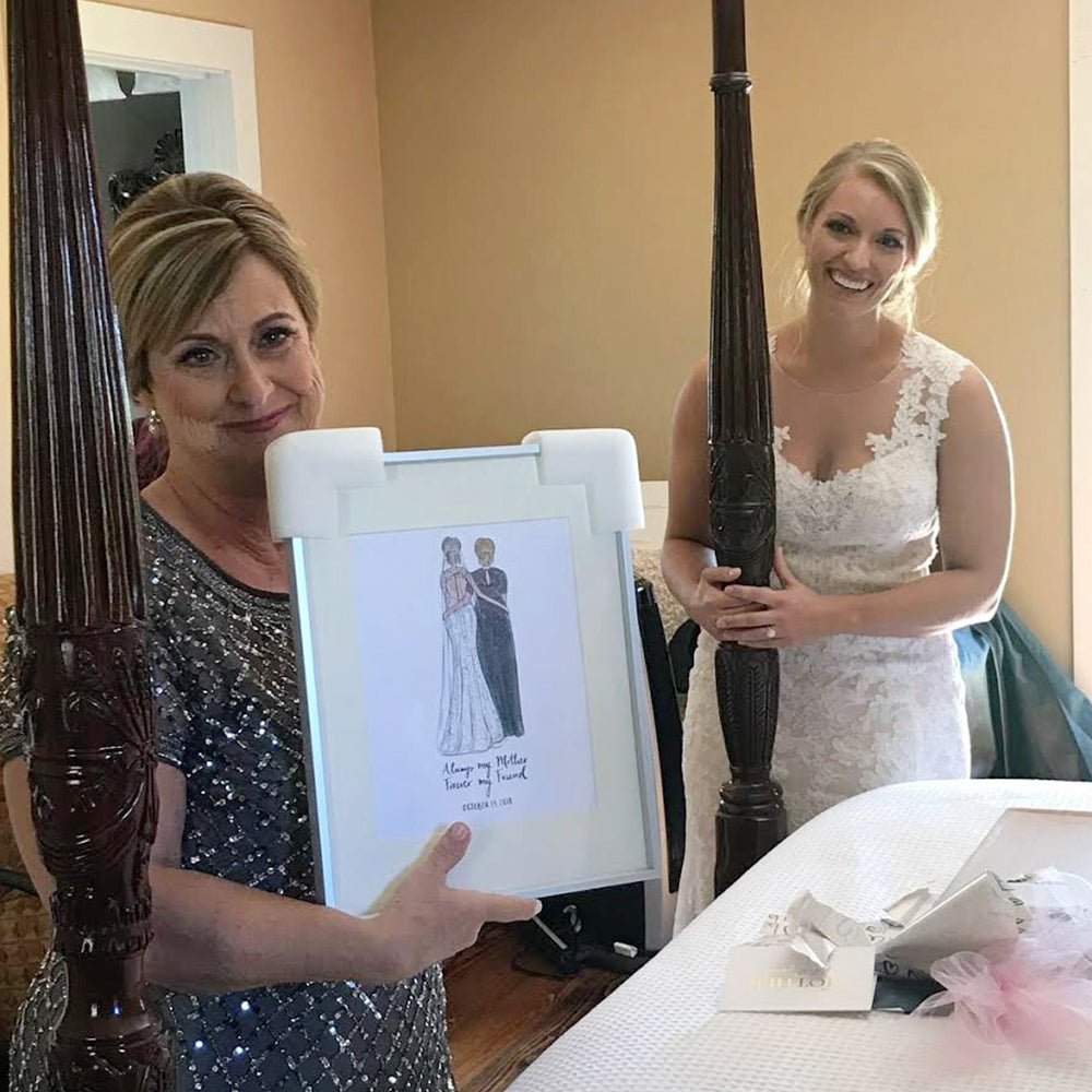 bride is giving her mom a mother of the bride drawing by JesMarried