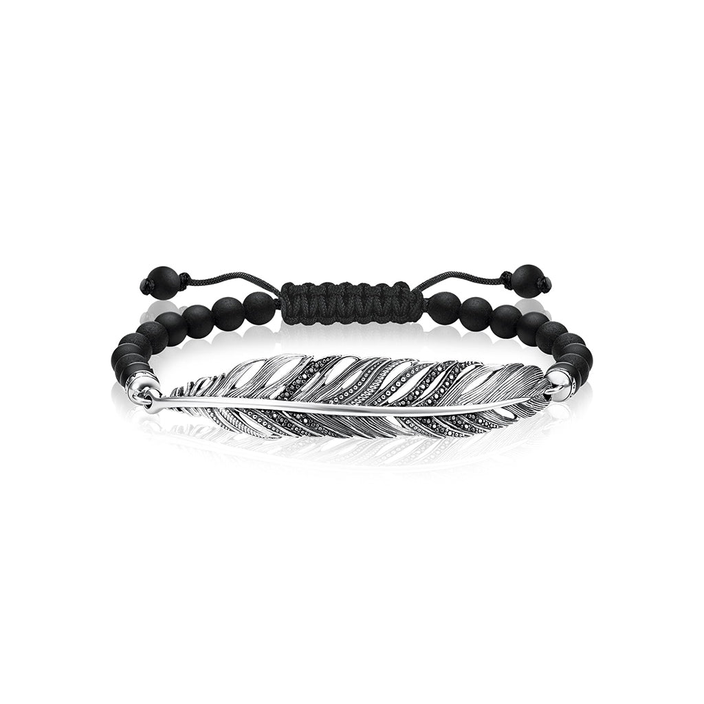 Beaded bracelets with silver feathers are classic mens beaded bracelets. best man gifts are Thomas Sabo mens beaded bracelets.bracelets for men in beads are best gift ideas.