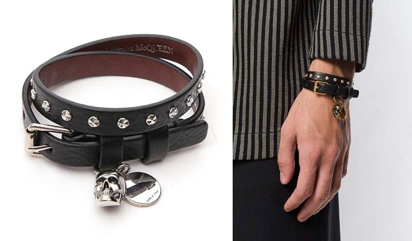 leather bracelet, alexander mcqueen, charm bracelet, wrap skull