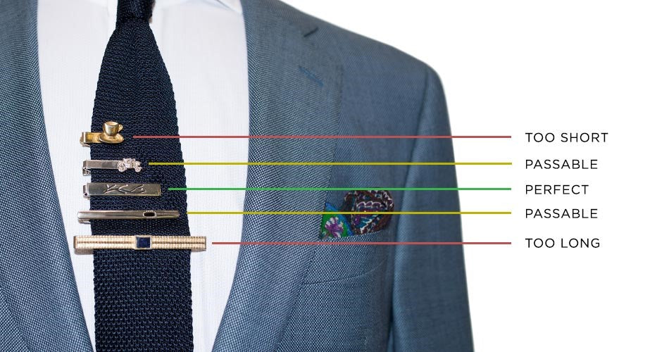 Tie bar length, tie clips placement ,tie bar placement, how to wear a tie bar, tie pin, how to wear a tie pin