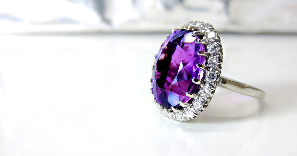 6.43CT Natural Briliant Round Bright Purple Amethyst Diamond Ring 14KT –  Avis Diamond Galleries