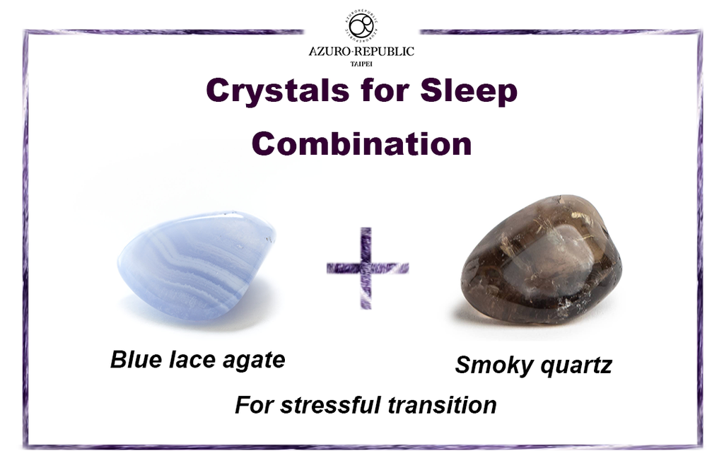 crystals for sleep, crystals combination, healing crystals combination, BLUE LACE AGATE AND SMOKY QUARTZ, BLUE LACE AGATE, SMOKY QUARTZ