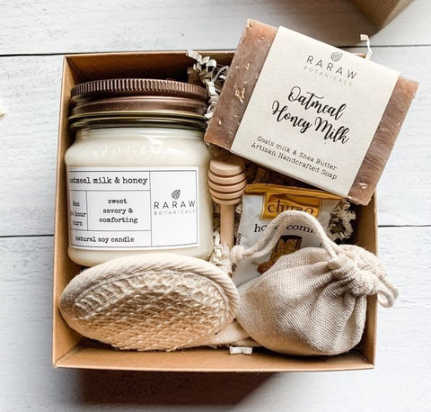 eco-friendly box with milk, oatmeal and honey products as an option of 4 Thoughtful thanksgiving gift ideas for Family