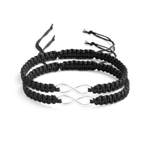 picture of couple bracelets in black, infinity style relationship bracelets for couple, matching couple band bracelets ideas for couples, nylon band bracelets for couples, black couple bracelets image