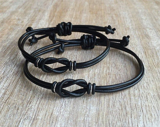  leather couple bracelets, matching couple bracelets with knot, black couple relationship bracelets, leather knot bracelets for long distance couples, couple bracelets ideas