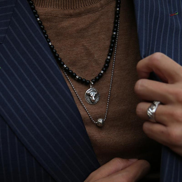 Necklace with suit, how to layer necklace men