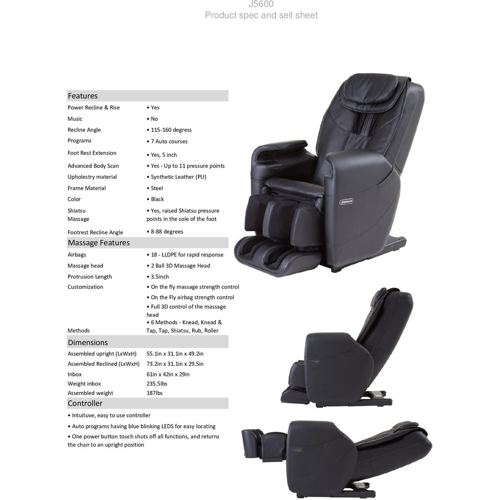 Johnson Wellness J5600 3d Massage Chair Jmr0019 08na Warranty