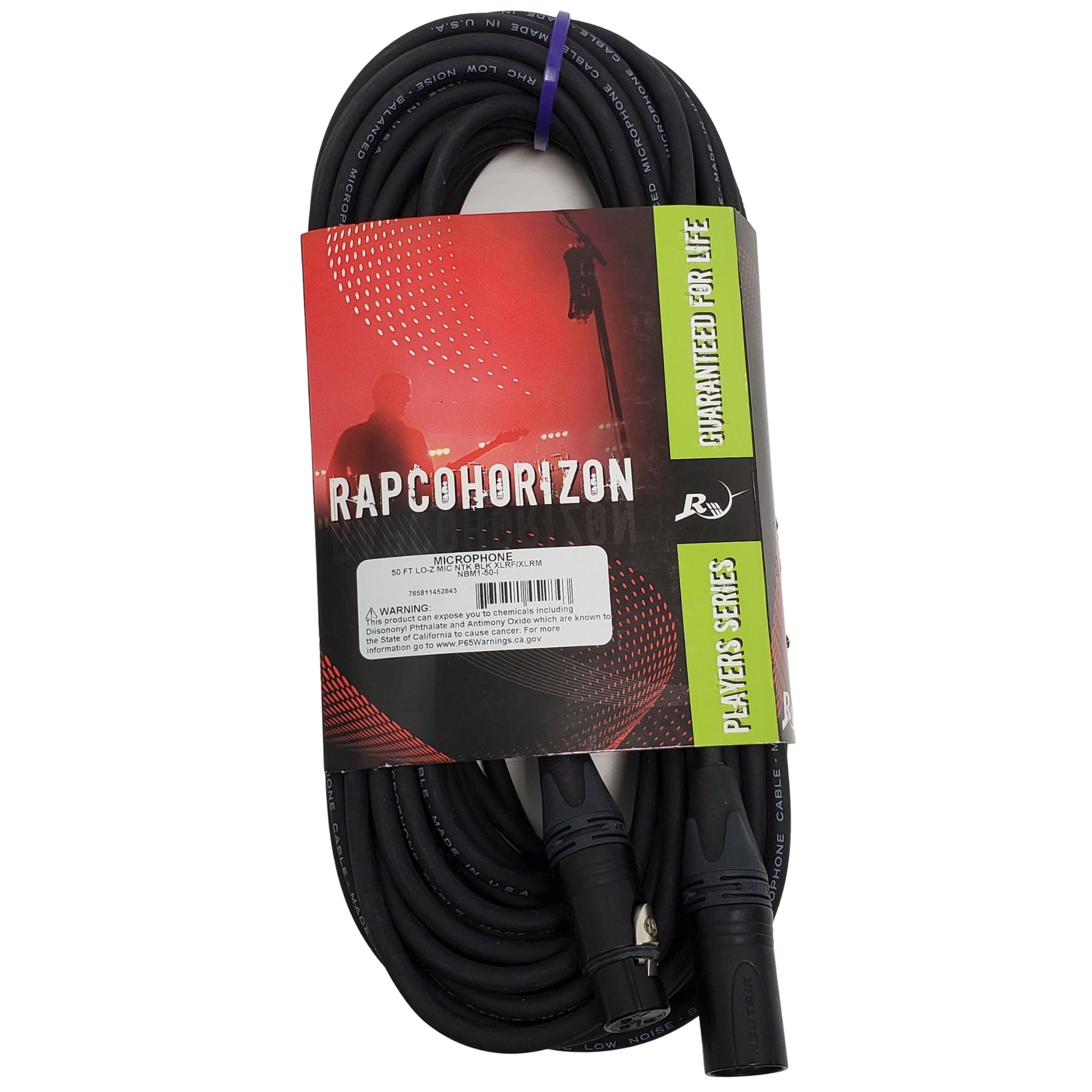 RapcoHorizon 50ft Lo-Z Mic Cable- Black Neutrik Connectors XLRF/XLRM  -NBM1-50