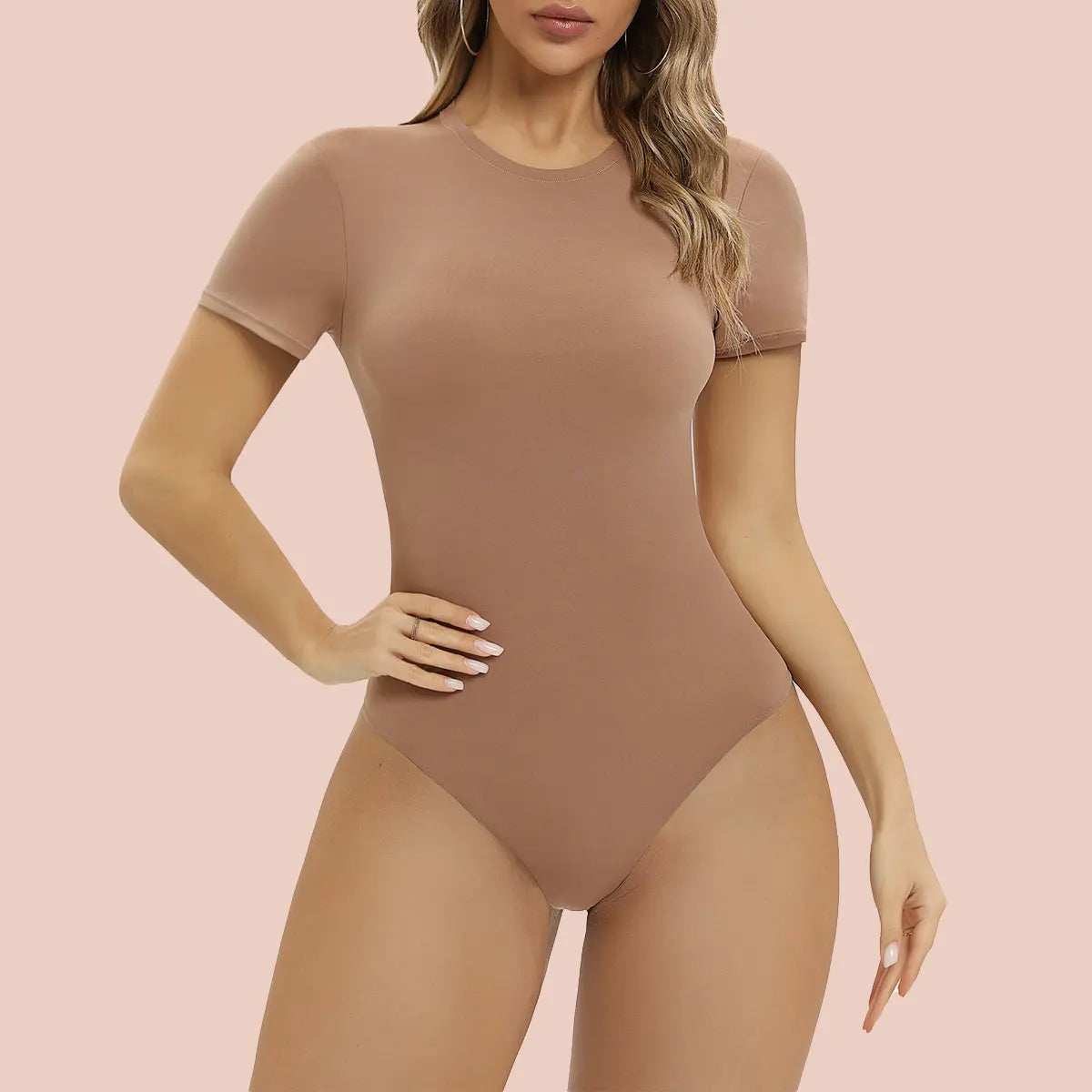 Womens Crew Neck Long Sleeve Bodysuit Sexy Comfortable Tops Thong Body  Suits Women Clothing Body Shaper Body Suits Tops (Beige, L)